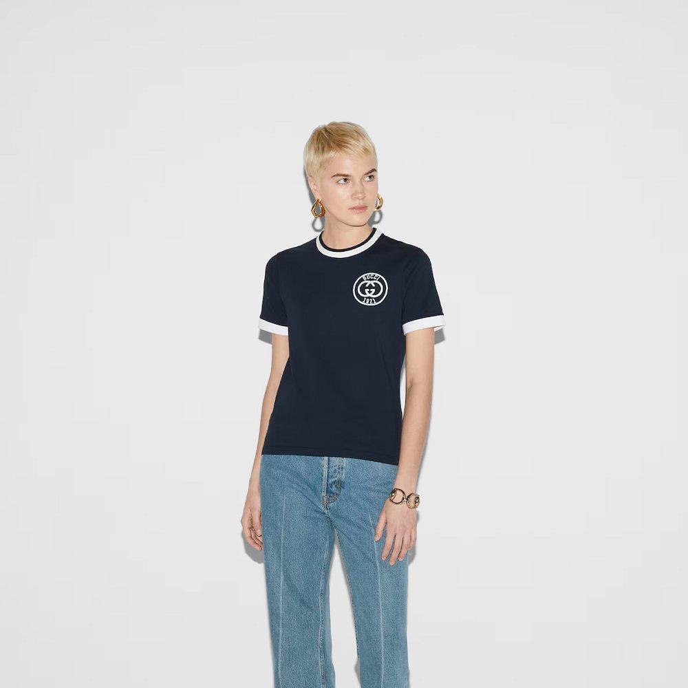 GUCCI エンブロイダリー コットンジャージー Tシャツ 756596 XJFV8 4930