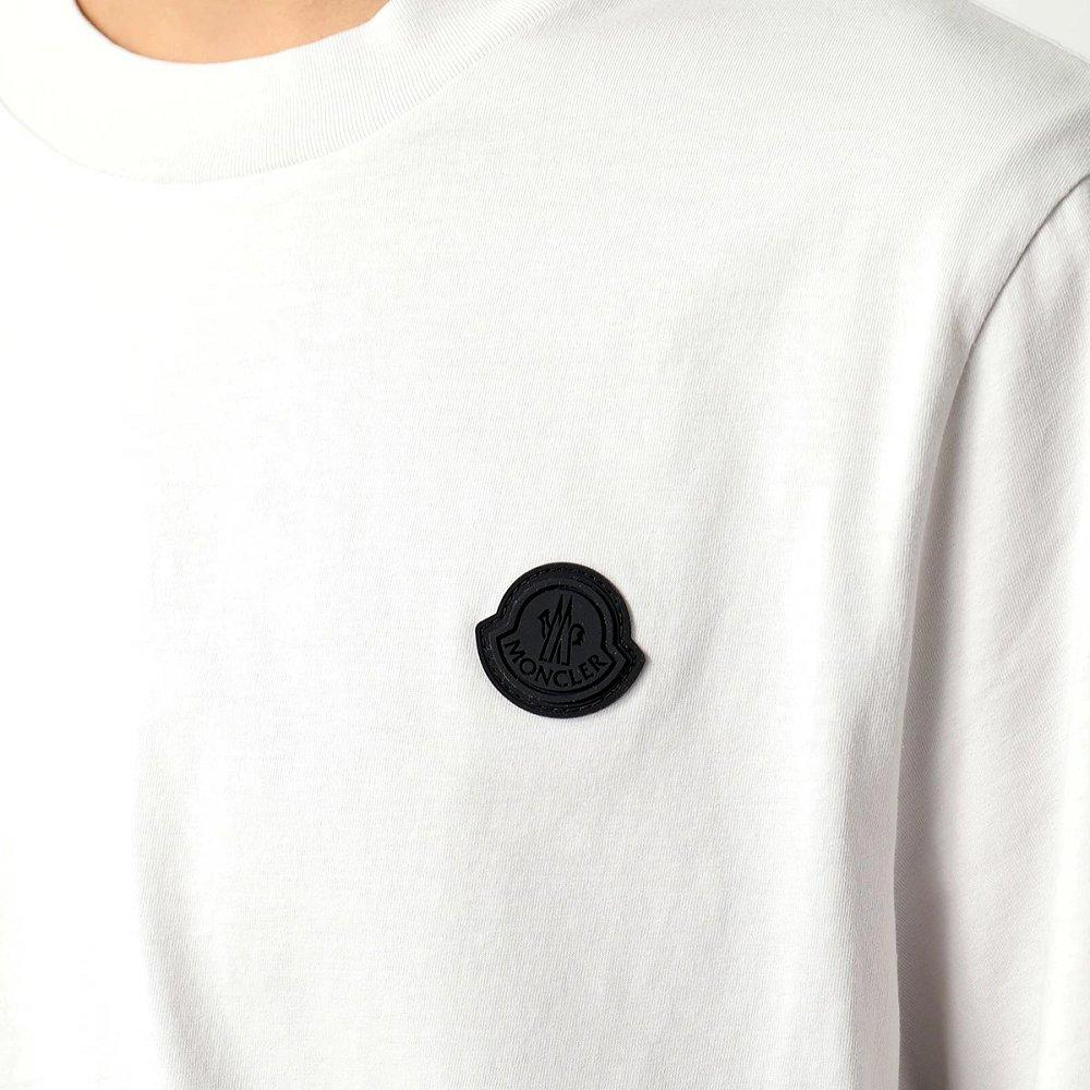 モンクレール マットブラック 半袖 Tシャツ 8C00007 829H8 メンズ カットソー クルーネック コットン ラバーロゴパッチ ロゴT