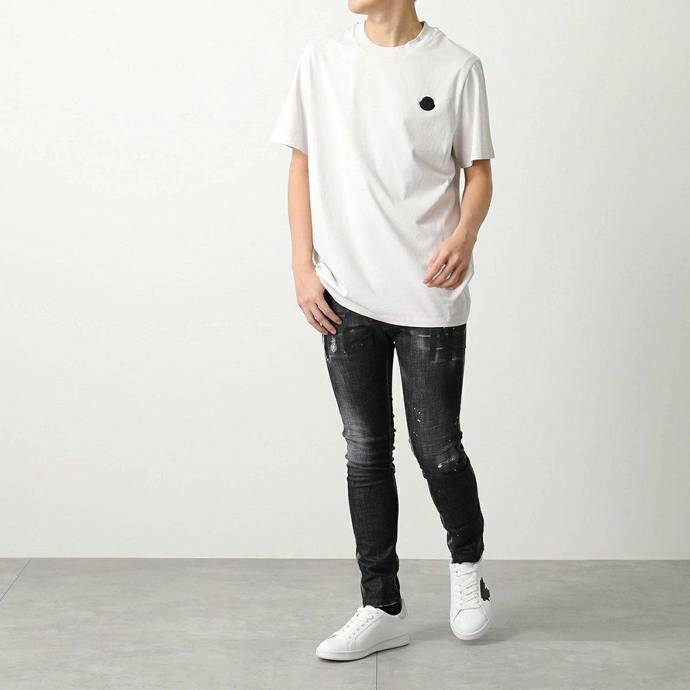 モンクレール マットブラック 半袖 Tシャツ 8C00007 829H8 メンズ カットソー クルーネック コットン ラバーロゴパッチ ロゴT