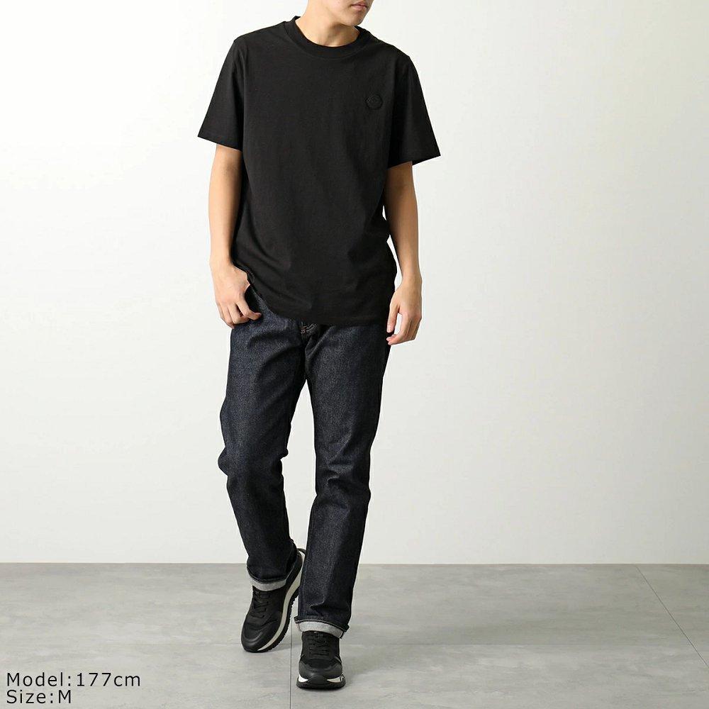 モンクレール マットブラック 半袖 Tシャツ 8C00007 829H8 メンズ カットソー クルーネック コットン ラバーロゴパッチ ロゴT