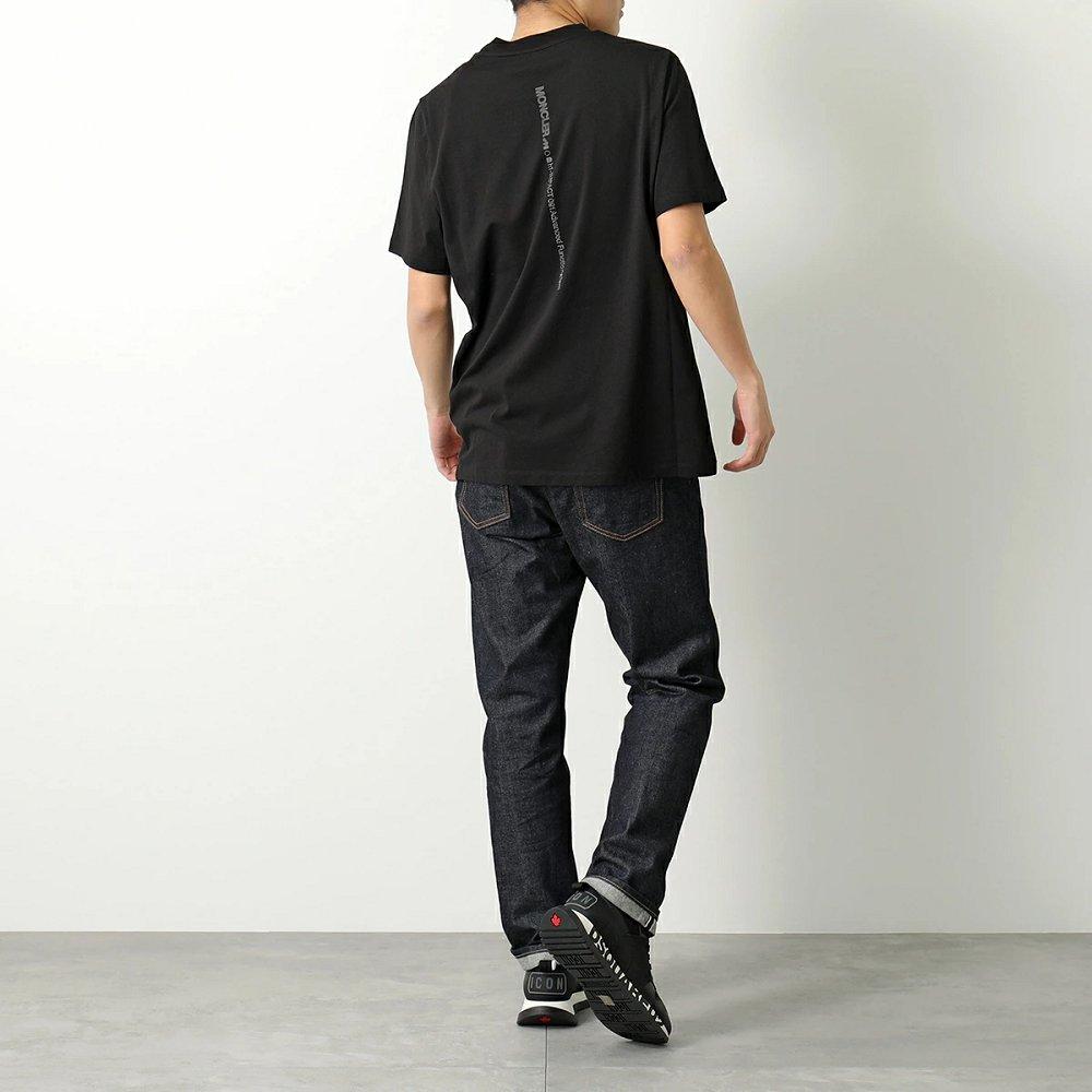 モンクレール マットブラック 半袖 Tシャツ 8C00007 829H8 メンズ カットソー クルーネック コットン ラバーロゴパッチ ロゴT