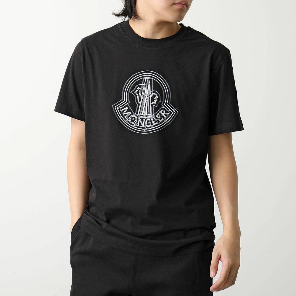 モンクレール マットブラック 半袖 Tシャツ メンズ コットン ロゴ クルーネック 8C00028 89A17
