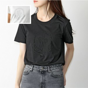 モンクレール 半袖 Tシャツ レディース アイコン ラインストーン装飾 ラウンドネック カットソー 8C00008 829FB
