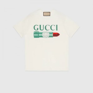 GUCCI リップスティック プリント コットン Tシャツ 17422 XJFHT 9095