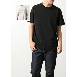 モンクレール マットブラック 半袖 Tシャツ 8C00007 829H8 メンズ カットソー クルーネック コットン ラバーロゴパッチ ロゴT
