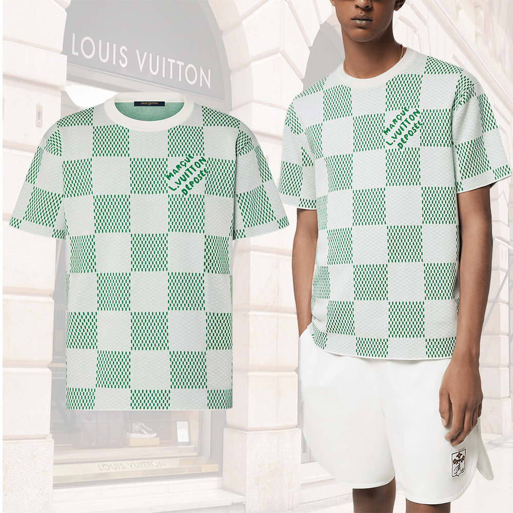 ルイヴィトン ダミエニットクルーネックTシャツ 緑 1AFIX5
