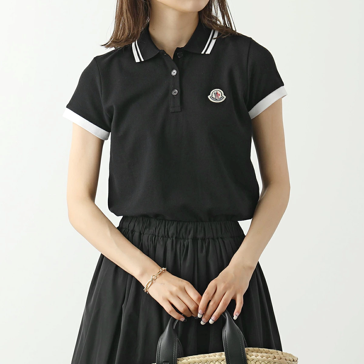 モンクレール代引き ポロシャツ POLO レディース 半袖 アイコンパッチ コットン 鹿の子 8A00002 84720 999