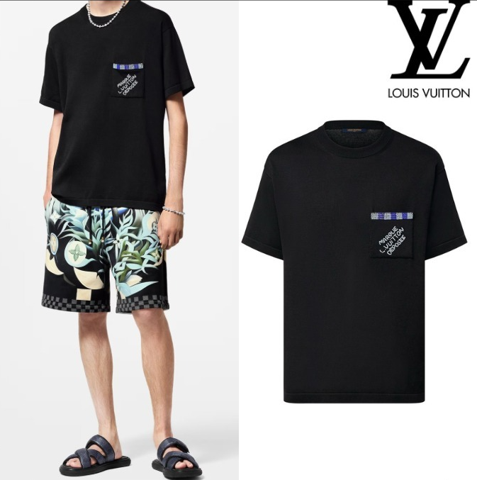 ルイヴィトン エンベリッシュド ショート ポケットロゴ 半袖コットン クルーネック Ｔシャツ 1AFRJF
