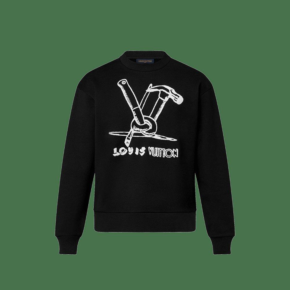 LOUIS VUITTON代引 エンブロイダード コットン スウェット 長袖トップス 黒  1ABY3M