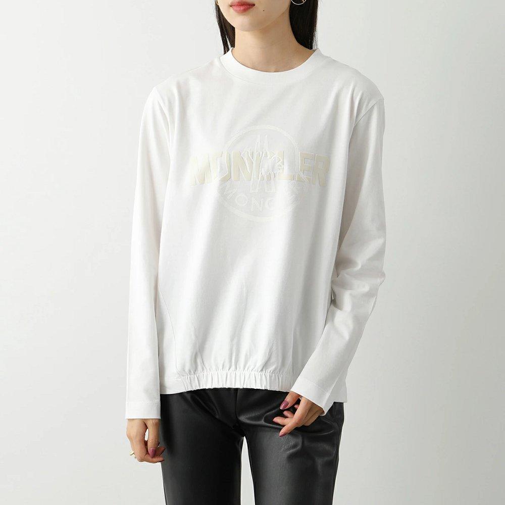 モンクレール カットソー レディース 長袖Tシャツ ロンT ゴム裾 クルーネック アイコンロゴ フロッキープリント コットン 8D00005 829HP