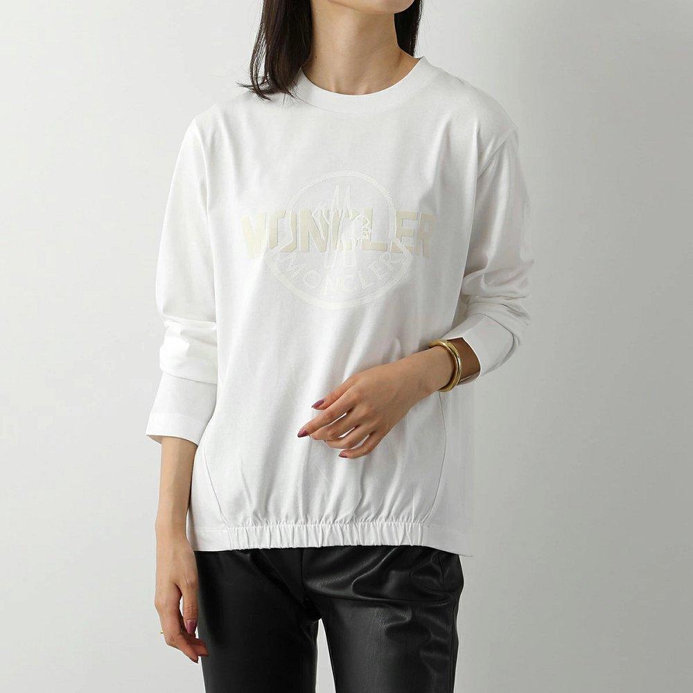 モンクレール カットソー レディース 長袖Tシャツ ロンT ゴム裾 クルーネック アイコンロゴ フロッキープリント コットン 8D00005 829HP