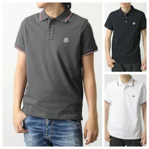 モンクレール代引き POLO 半袖 ポロシャツ ロゴワッペン トリコロールライン メンズ 8A70300 84556