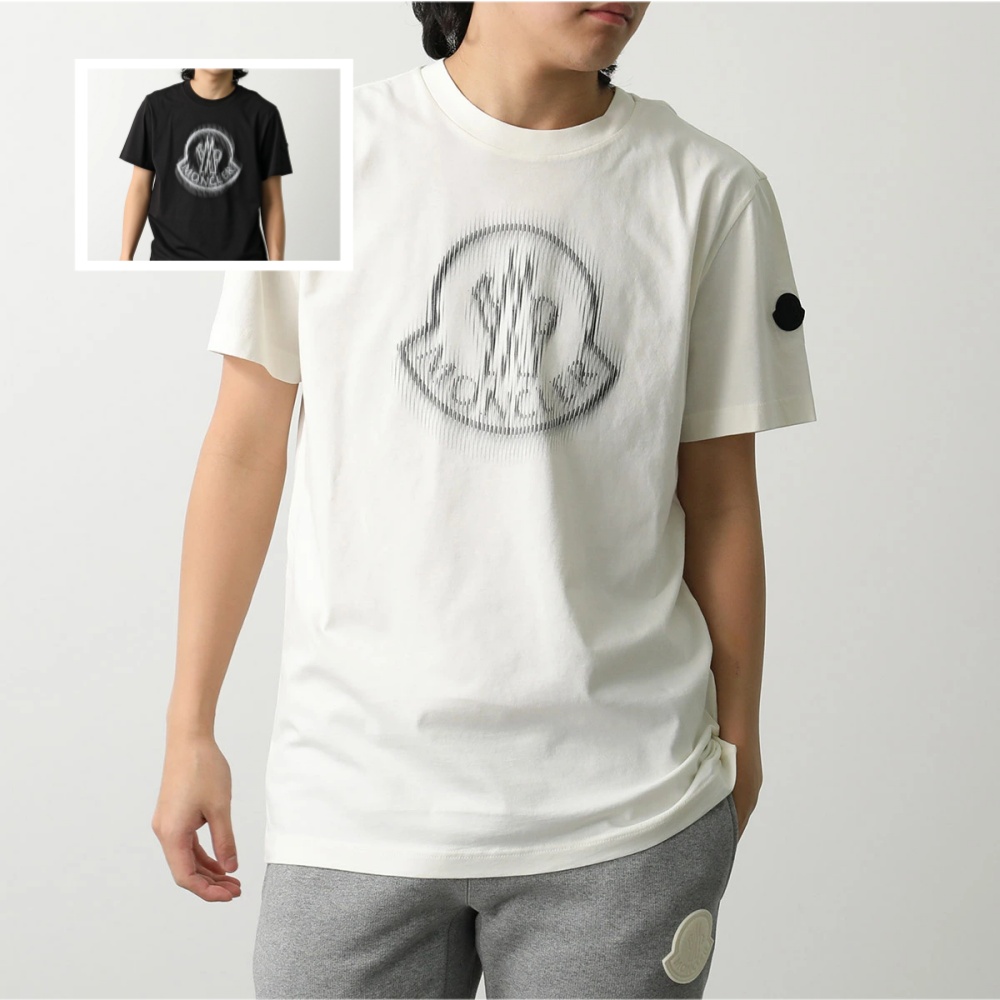 モンクレール マットブラック Tシャツ メンズ クルーネック 半袖 カットソー ロゴT ラバーパッチ コットン ロゴ 8C00004 89A17