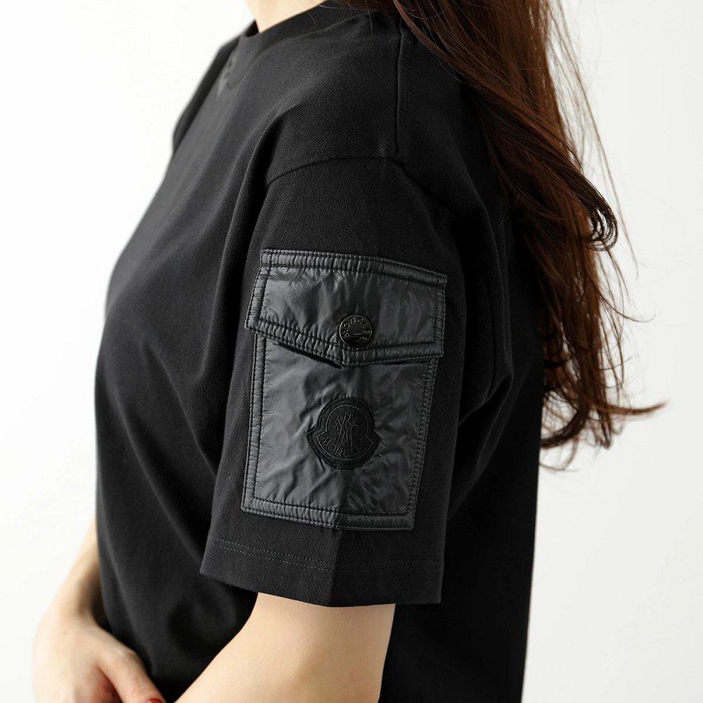 モンクレール Tシャツ レディース 半袖 ロゴ入りクルーネック コットン カットソー 袖ポケット アイコンパッチ 8C00003 829HP 999