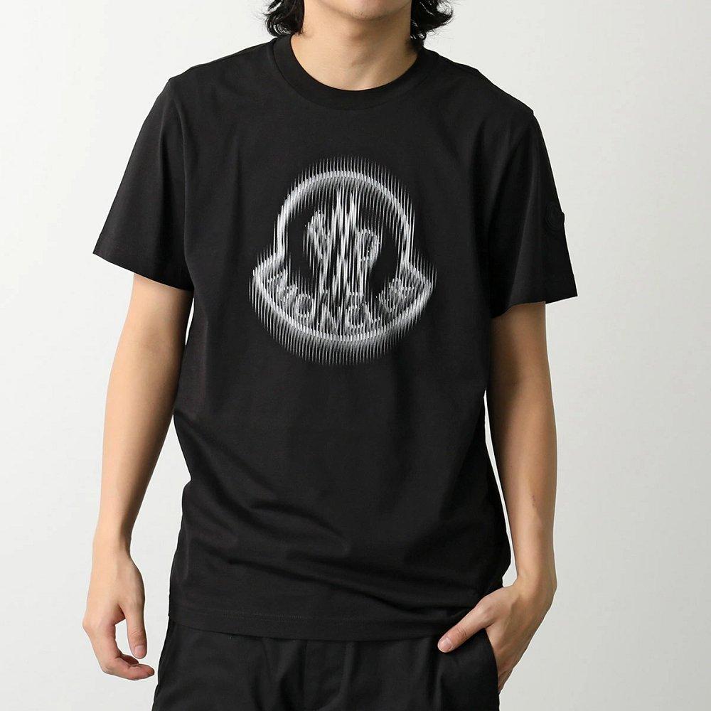 モンクレール マットブラック Tシャツ メンズ クルーネック 半袖 カットソー ロゴT ラバーパッチ コットン ロゴ 8C00004 89A17