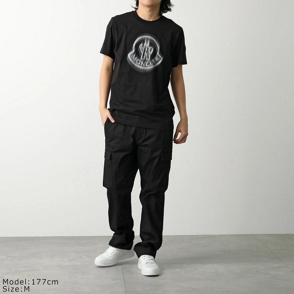 モンクレール マットブラック Tシャツ メンズ クルーネック 半袖 カットソー ロゴT ラバーパッチ コットン ロゴ 8C00004 89A17