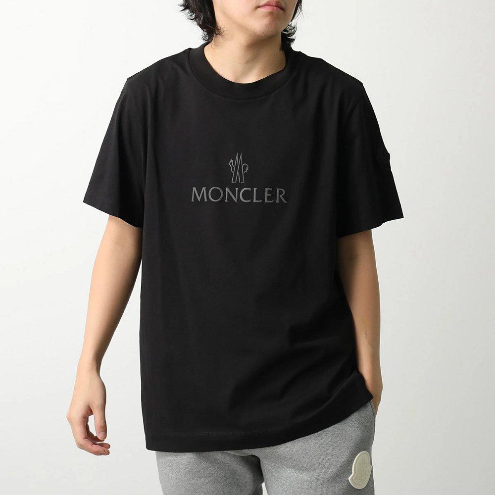 モンクレール マットブラック Tシャツ メンズ クルーネック 半袖 カットソー ロゴT 8C00024 829H8
