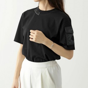 モンクレール Tシャツ レディース 半袖 ロゴ入りクルーネック コットン カットソー 袖ポケット アイコンパッチ 8C00003 829HP 999