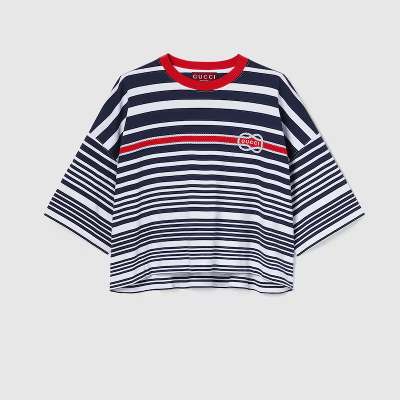 グッチ後払い ストライプ ライトコットンジャージー Tシャツ 837956 XJHGU 9098
