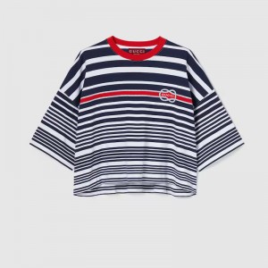 グッチ後払い ストライプ ライトコットンジャージー Tシャツ 837956 XJHGU 9098