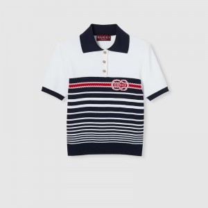 グッチ インターシャ ステッチ コットン ポロトップ 835916 XKEVH 9059