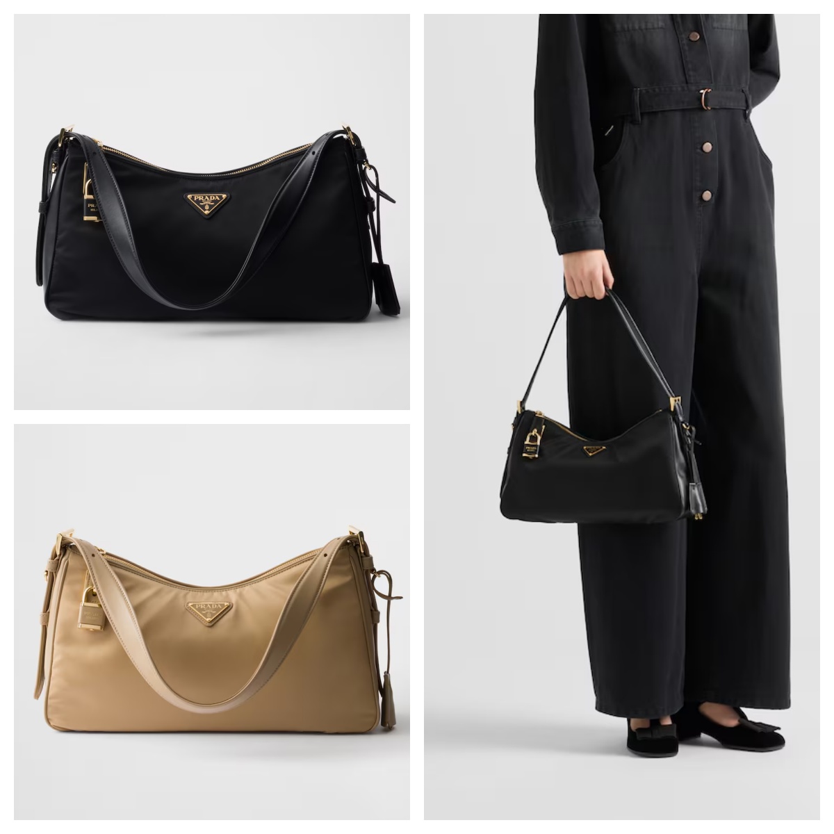 プラダ エメ パドロック付 ラージ Re-Nylon xレザー ショルダーバッグ 1BC232_2C8Q