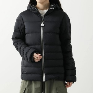 モンクレール マットブラック ショートダウンジャケット PLUVIS プリュヴィ レディース ナイロン アウター ロゴ フード付き 1A00022 595FD ...