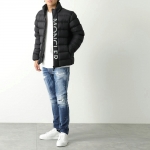 モンクレール マットブラック ダウンジャケット UME ウメ JACKET メンズ ナイロン ロゴ ショート丈 軽量 フード付き 1A00034 596K7 999