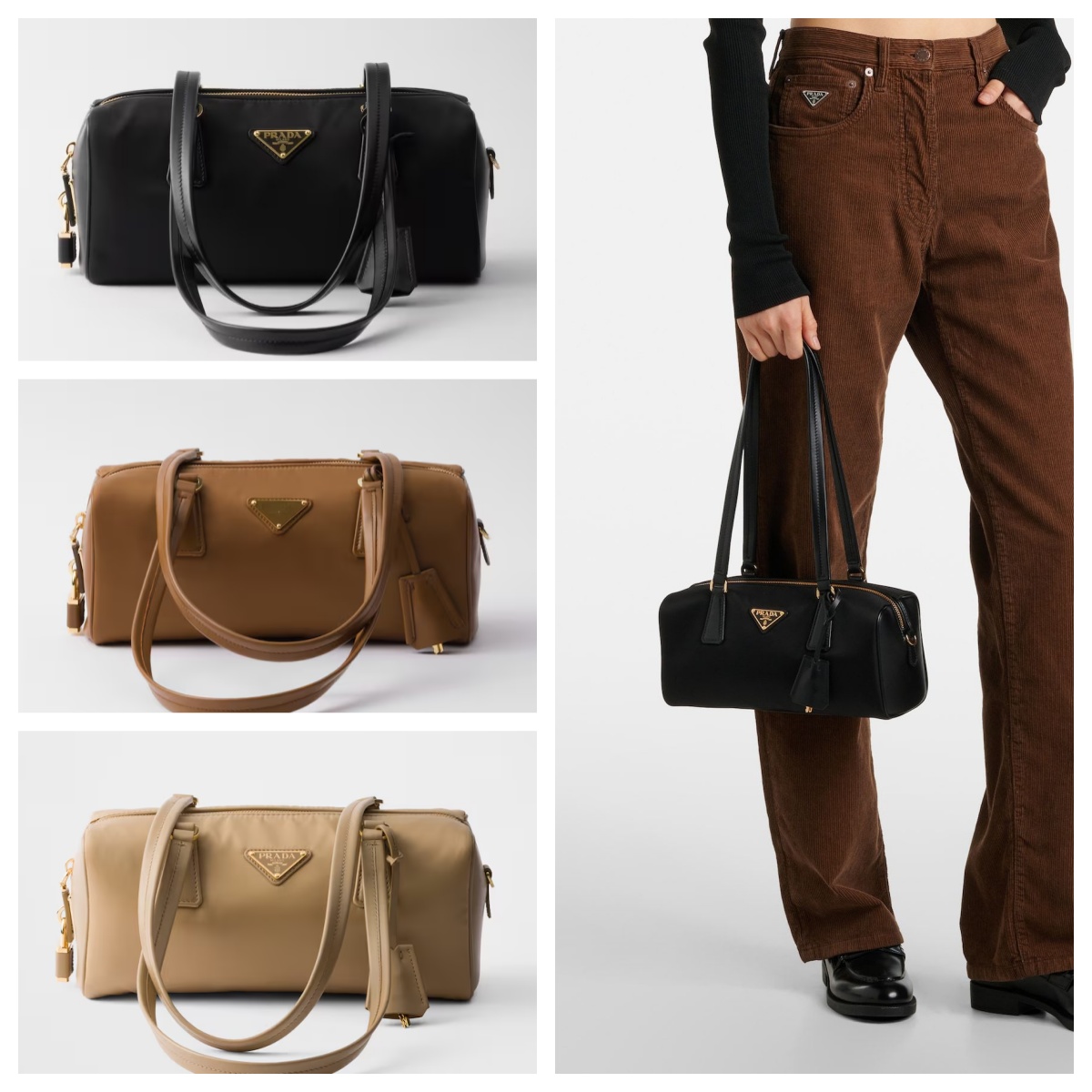 PRADA ミディアム Re-Nylon xレザー トップハンドルバッグ 1BB127_2C8Q