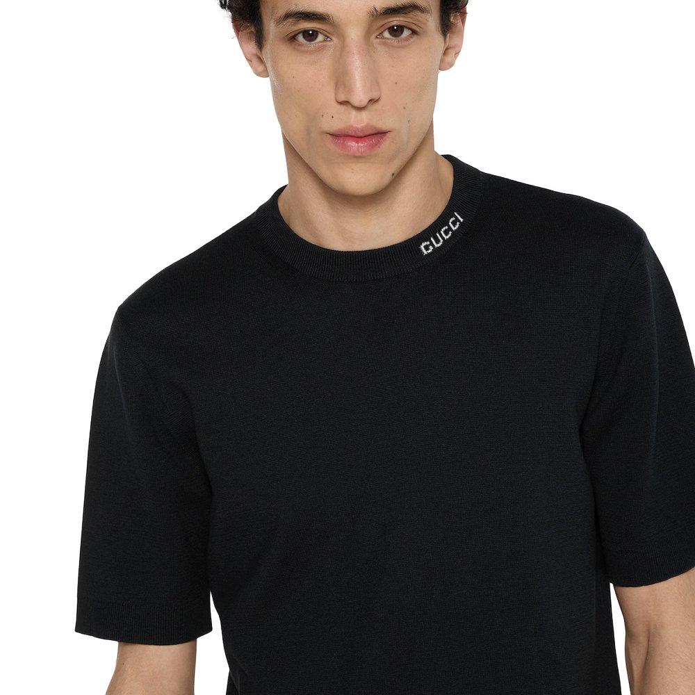 GUCCI インターシャ シルクコットン Tシャツ 787736 XKD2A 1070