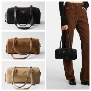 PRADA ミディアム Re-Nylon xレザー トップハンドルバッグ 1BB127_2C8Q