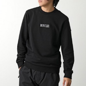 モンクレール マットブラック スウェットシャツ メンズ クルーネック 刺繍ロゴ コットン 8G00040 809KR 999