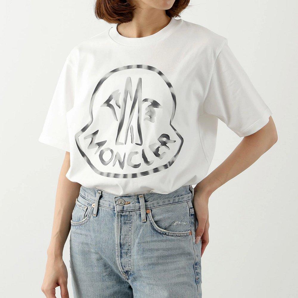 モンクレール 半袖 Tシャツ レディース コットン メタルロゴ ロゴT クルーネック オーバーサイズ 8C00018 899WS