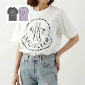 モンクレール 半袖 Tシャツ レディース コットン メタルロゴ ロゴT クルーネック オーバーサイズ 8C00018 899WS