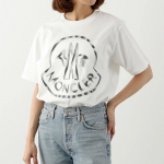 モンクレール 半袖 Tシャツ レディース コットン メタルロゴ ロゴT クルーネック オーバーサイズ 8C00018 899WS
