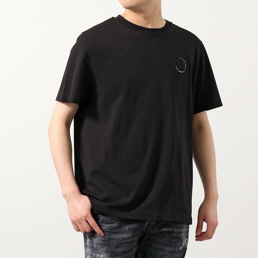 モンクレール マットブラック 半袖 Tシャツ メンズ カットソー クルーネック ロゴT 刺繍 ラバーロゴパッチ 8C00026 829H8