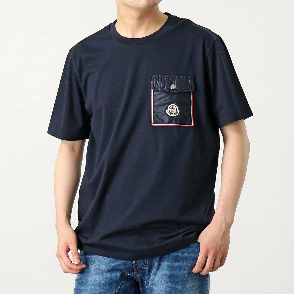 モンクレール Tシャツ メンズ クルーネック 半袖 カットソー 胸ポケット アイコンパッチ 8C00048 8390Y