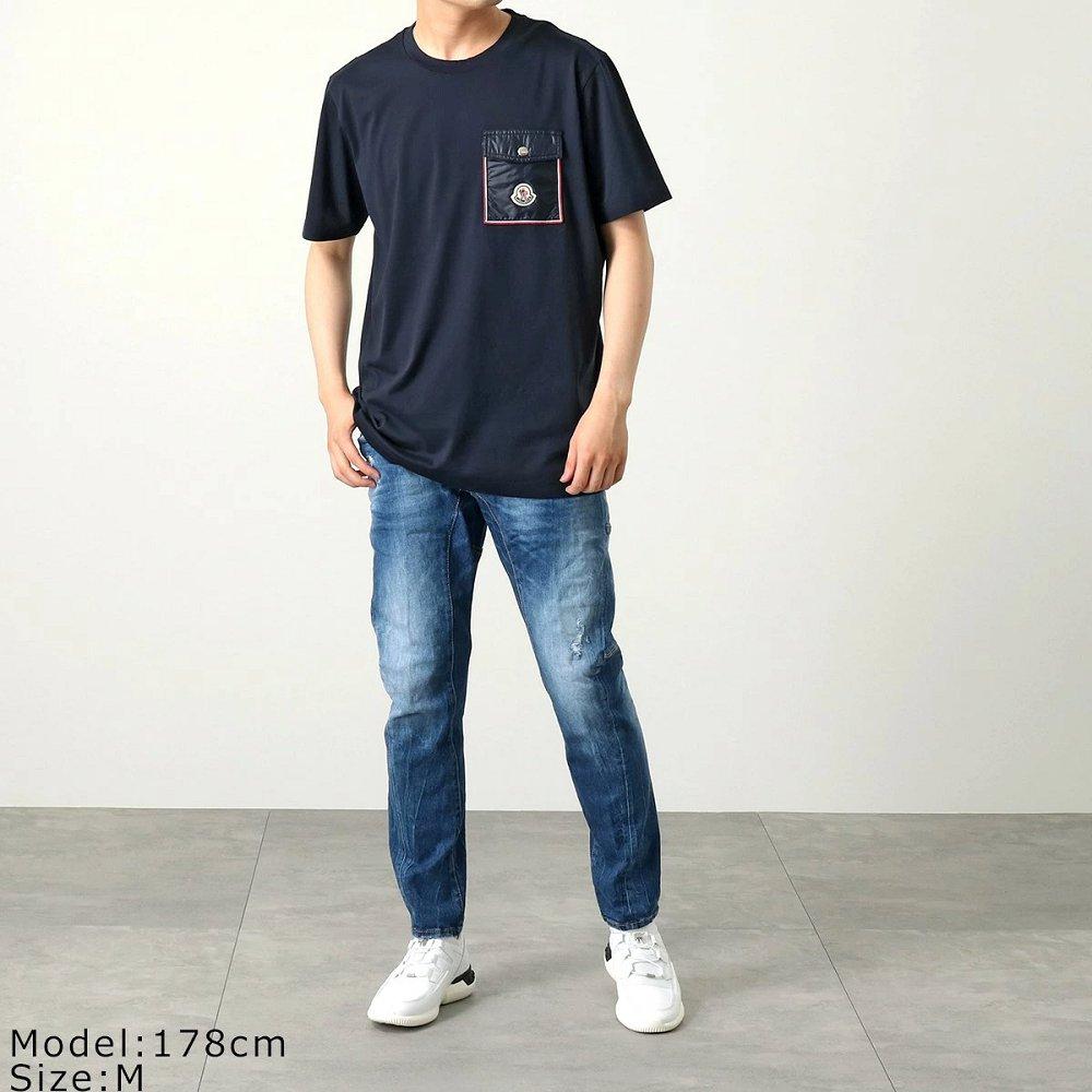 モンクレール Tシャツ メンズ クルーネック 半袖 カットソー 胸ポケット アイコンパッチ 8C00048 8390Y