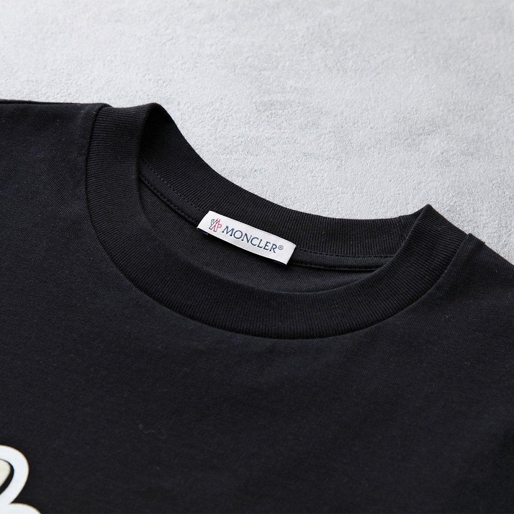 モンクレール Tシャツ 半袖 クルーネック カットソー コットン フロッキープリント ロゴ  8C00016 829HP