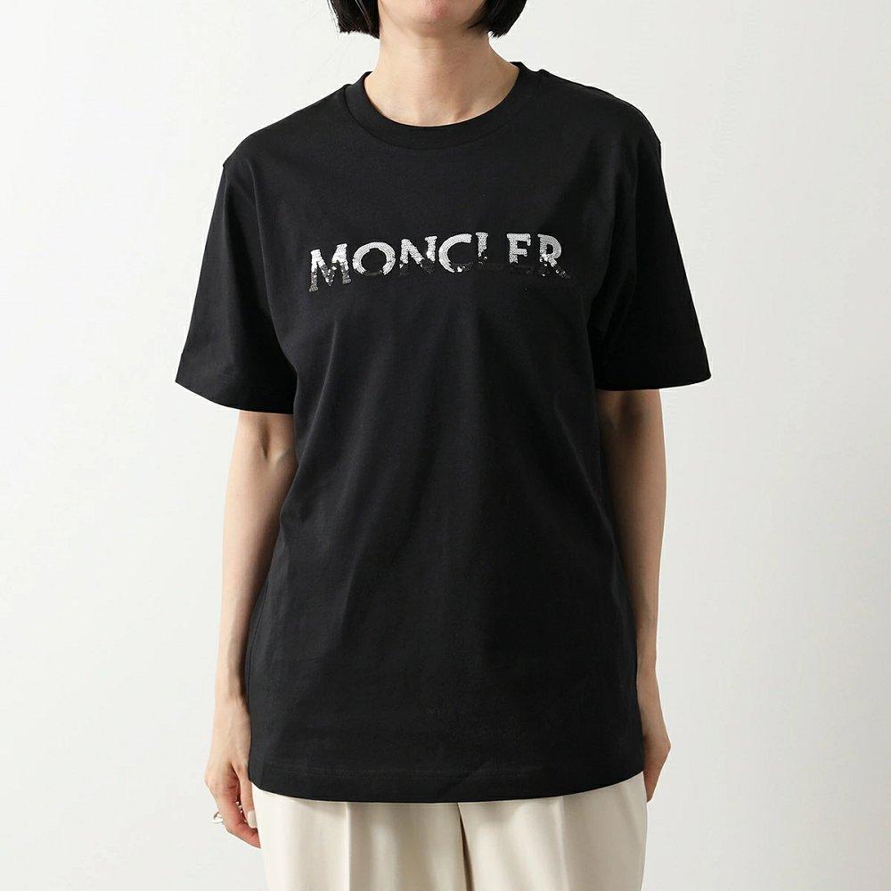 モンクレール Tシャツ レディース 半袖 クルーネック カットソー コットン スパンコール 刺繍 ロゴパッチ 8C00028 829HP