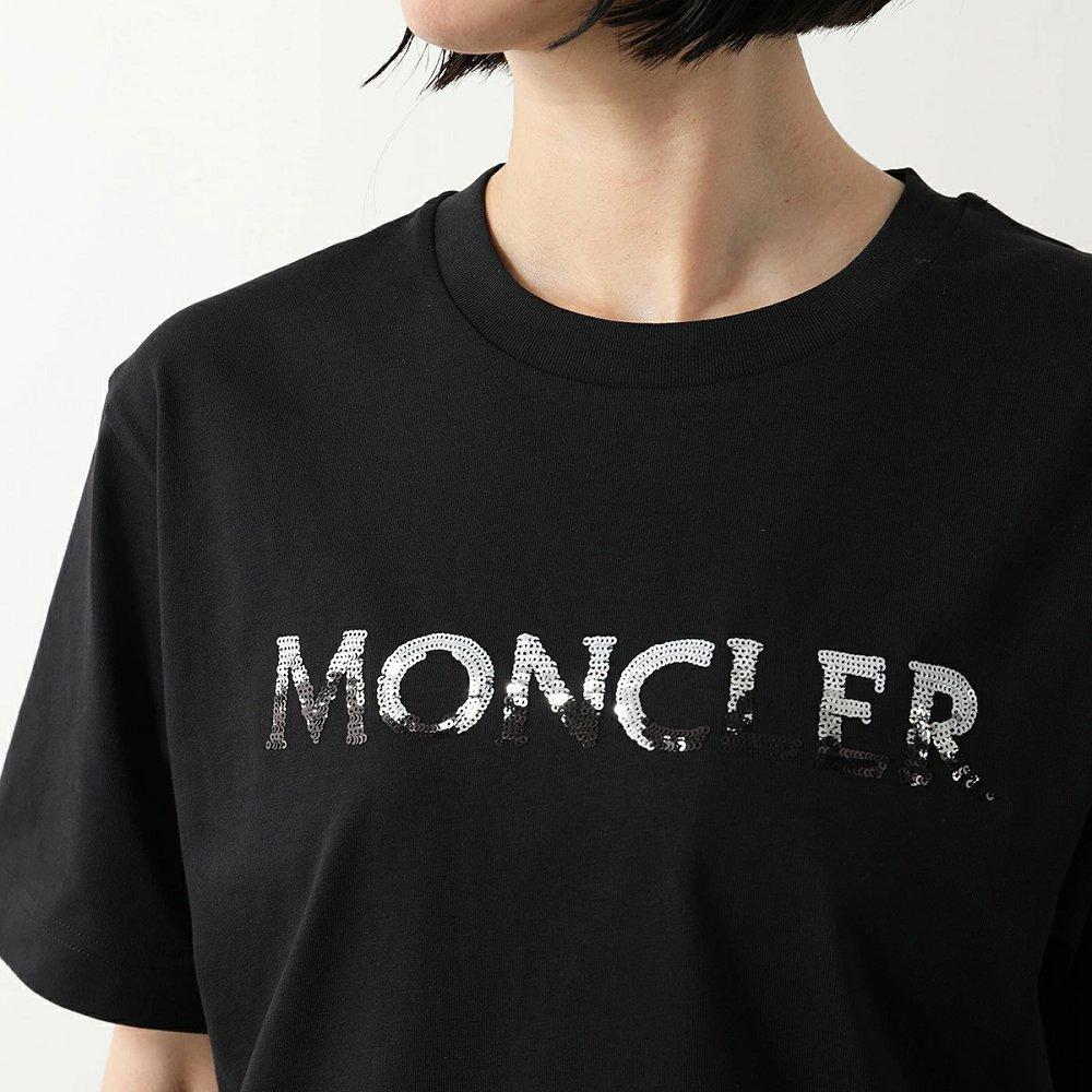 モンクレール Tシャツ レディース 半袖 クルーネック カットソー コットン スパンコール 刺繍 ロゴパッチ 8C00028 829HP