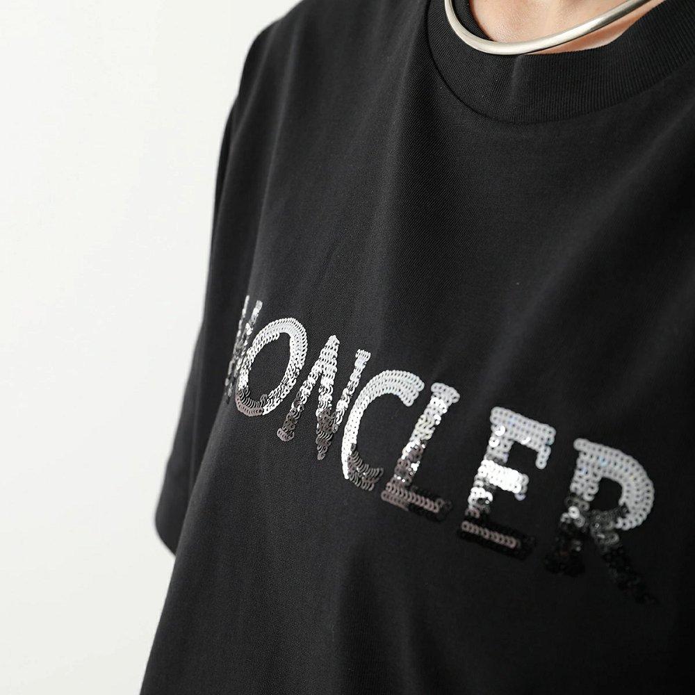 モンクレール Tシャツ レディース 半袖 クルーネック カットソー コットン スパンコール 刺繍 ロゴパッチ 8C00028 829HP