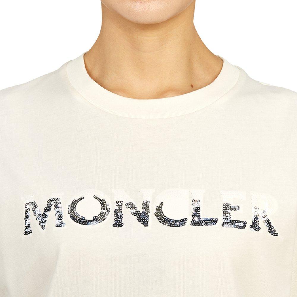モンクレール Tシャツ レディース 半袖 クルーネック カットソー コットン スパンコール 刺繍 ロゴパッチ 8C00028 829HP