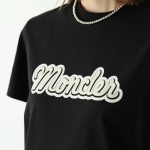 モンクレール Tシャツ 半袖 クルーネック カットソー コットン フロッキープリント ロゴ  8C00016 829HP