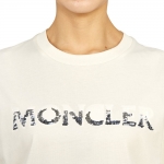 モンクレール Tシャツ レディース 半袖 クルーネック カットソー コットン スパンコール 刺繍 ロゴパッチ 8C00028 829HP