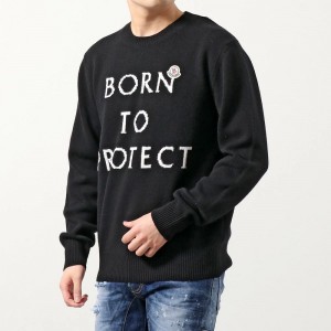 モンクレール ニット メンズ ウール セーター クルーネック 長袖 ジャガードロゴ アイコンパッチ 9C00017 M1639 999