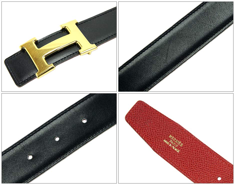 エルメス コンスタンス H ベルト リバーシブル ボックスカーフ クシュベル ブラック レッド 黒 赤 ゴールド 金具 he-be-1533
